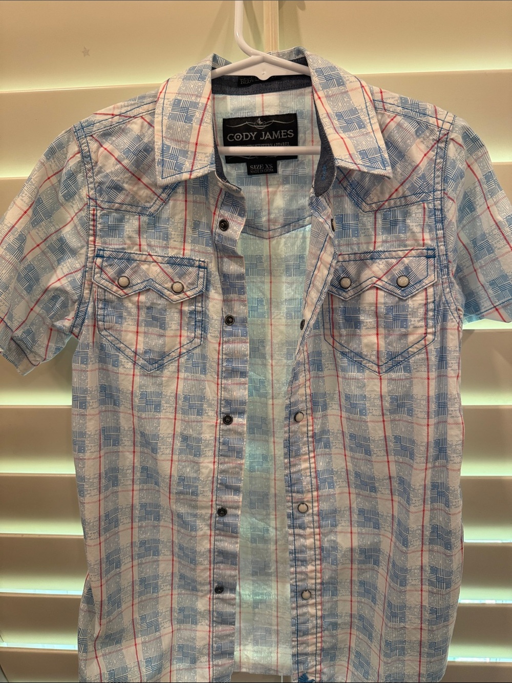 Cody James Boys' Light Blue Plaid Short-Sleeve Button-Down Shirt